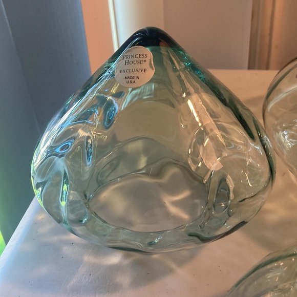 9” Princess House 3 PC #6415 green Crystal Glass...